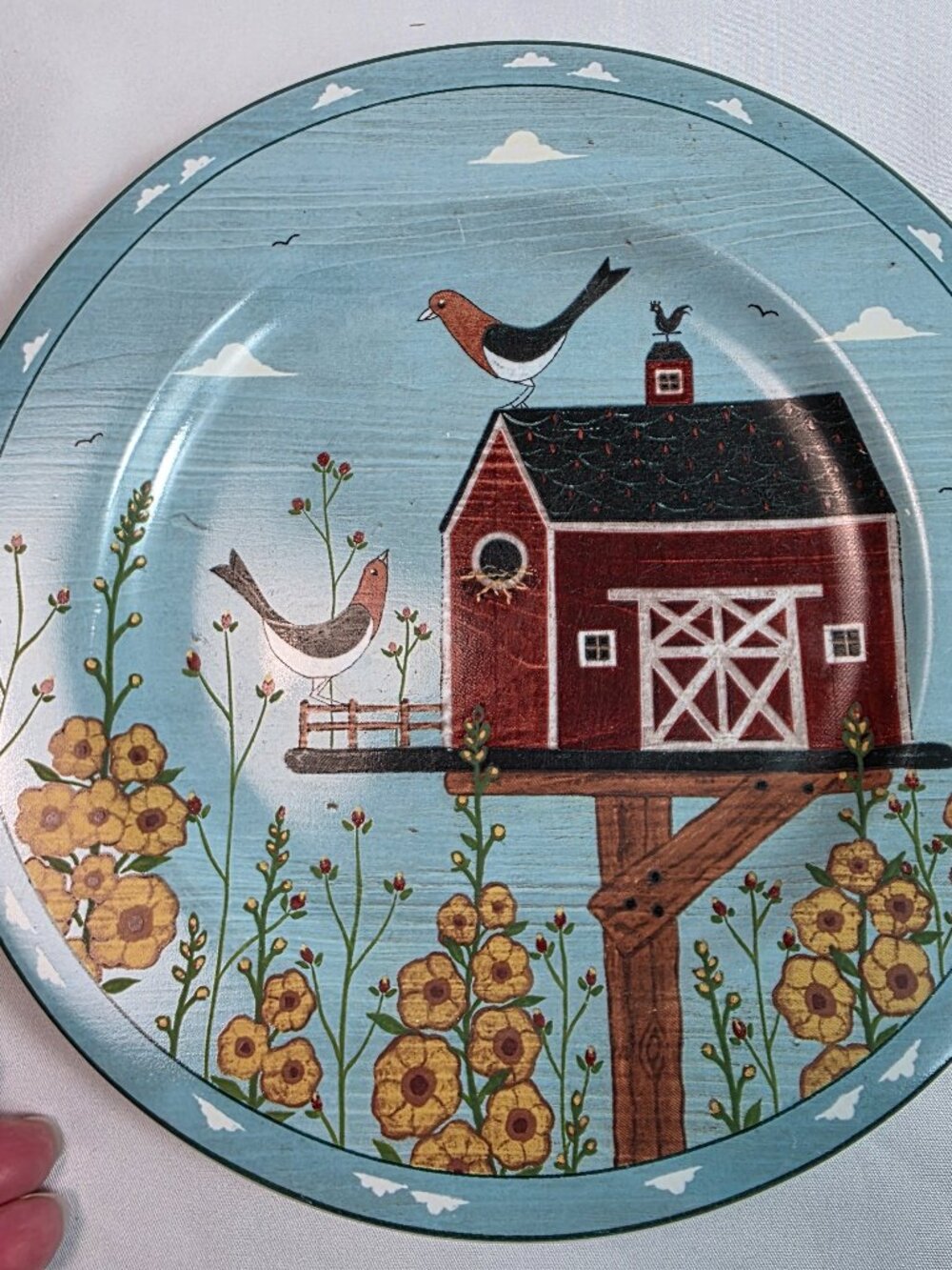 ONE Sakura Birdhouses Salad Plates (Plate B) Blue with Birdhouse Birds & Flowers